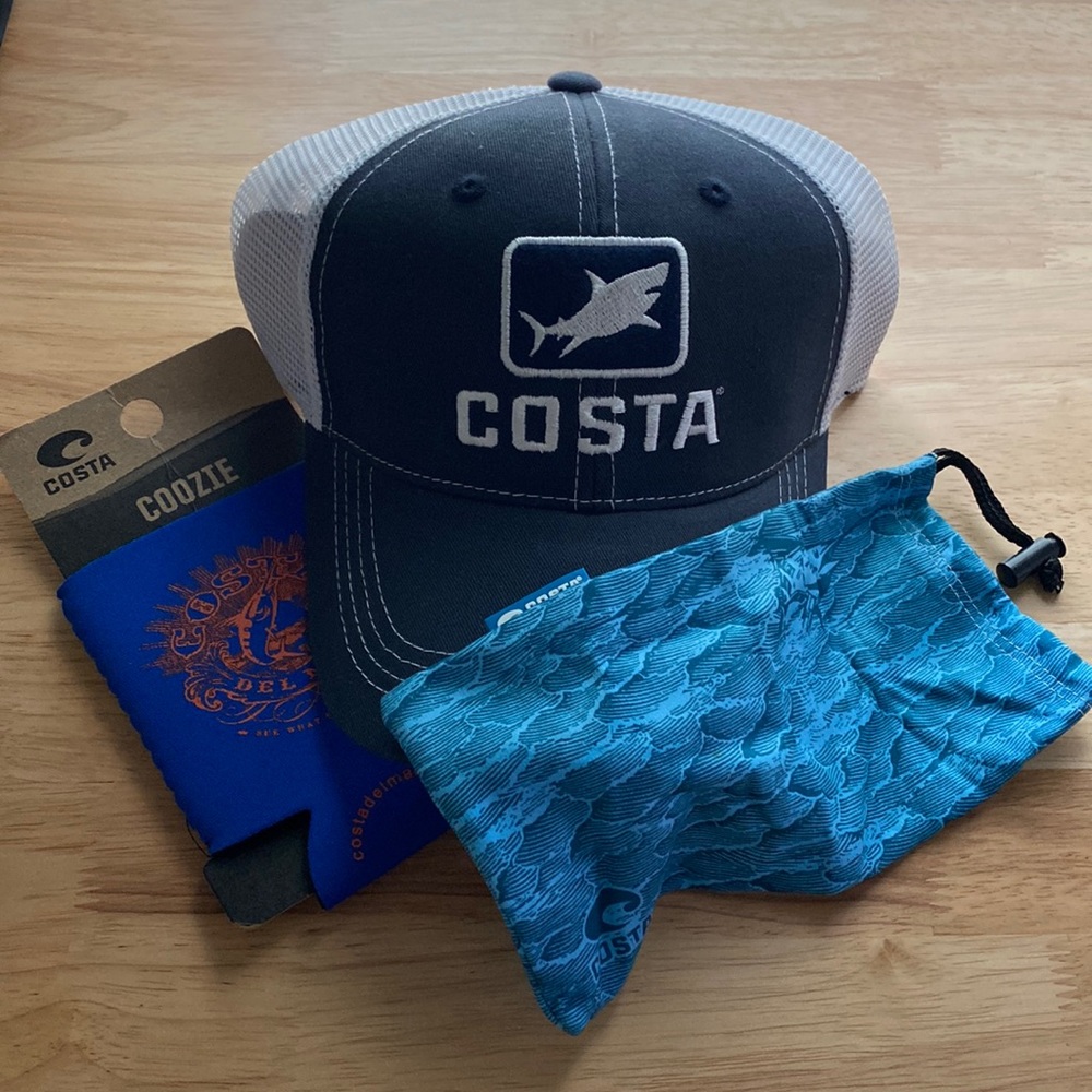 Costa Ocearch Hat, Costa Coozie and Costa microfiber cloth case bundle